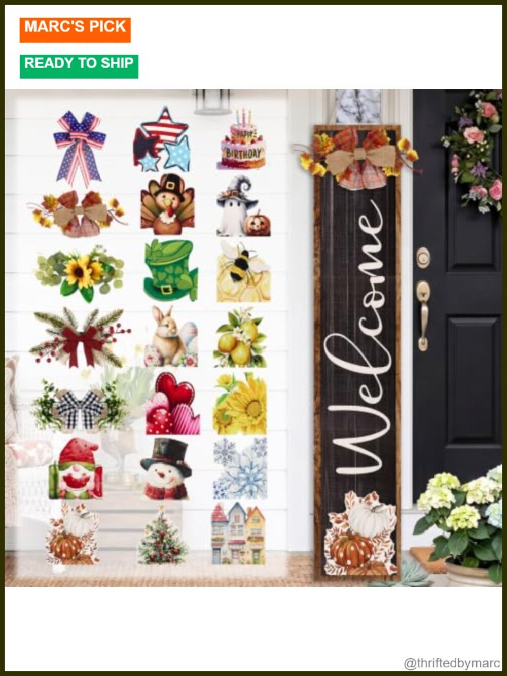 Wooden Vertical Welcome Sign Front Porch Standing Interchangeable Seasonal
